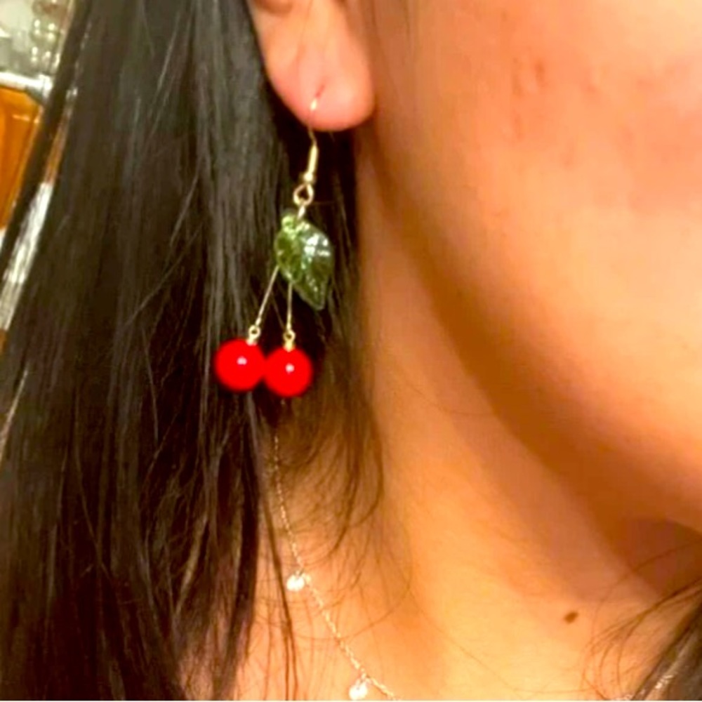 Delicately🍒Delightful Fun Cheery Cherry Drop Dangle Earrings - Picture 6 of 7